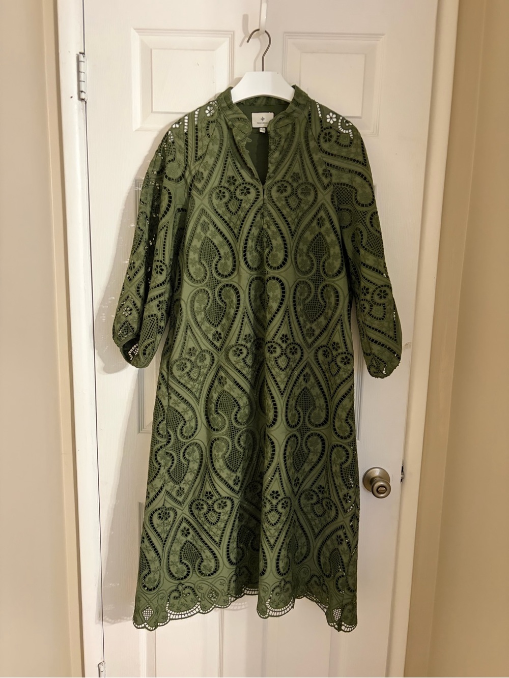 Olive Green Lace Midi Dress